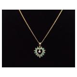 .925 Sterling Silver Emerald Diamond Accented Heart Vermeil Pendant Necklace