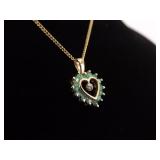 .925 Sterling Silver Emerald Diamond Accented Heart Vermeil Pendant Necklace