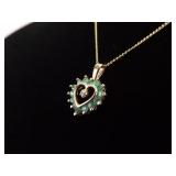 .925 Sterling Silver Emerald Diamond Accented Heart Vermeil Pendant Necklace