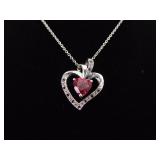 .925 Sterling Silver Ruby Crystal Heart Pendant Necklace