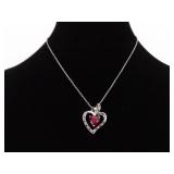 .925 Sterling Silver Ruby Crystal Heart Pendant Necklace