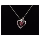 .925 Sterling Silver Ruby Crystal Heart Pendant Necklace