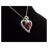 .925 Sterling Silver Ruby Crystal Heart Pendant Necklace