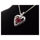 .925 Sterling Silver Ruby Crystal Heart Pendant Necklace