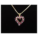 .925 Sterling Silver Ruby Crystal Heart Vermeil Pendant Necklace