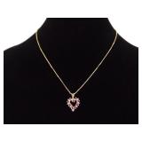 .925 Sterling Silver Ruby Crystal Heart Vermeil Pendant Necklace