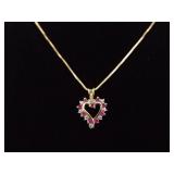 .925 Sterling Silver Ruby Crystal Heart Vermeil Pendant Necklace