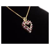 .925 Sterling Silver Ruby Crystal Heart Vermeil Pendant Necklace