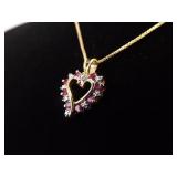 .925 Sterling Silver Ruby Crystal Heart Vermeil Pendant Necklace