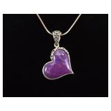 .925 Sterling Silver Charoite Heart Pendant Necklace