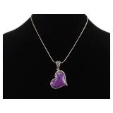 .925 Sterling Silver Charoite Heart Pendant Necklace