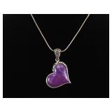.925 Sterling Silver Charoite Heart Pendant Necklace