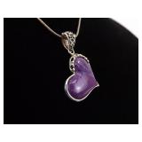 .925 Sterling Silver Charoite Heart Pendant Necklace
