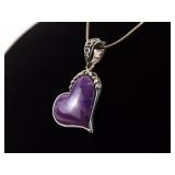 .925 Sterling Silver Charoite Heart Pendant Necklace