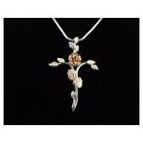 12k Black Hills Gold .925 Sterling Silver Cross Pendant Necklace
