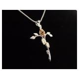 12k Black Hills Gold .925 Sterling Silver Cross Pendant Necklace