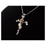 12k Black Hills Gold .925 Sterling Silver Cross Pendant Necklace