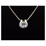 .925 Sterling Silver Crystal Solitaire Pendant Necklace