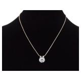 .925 Sterling Silver Crystal Solitaire Pendant Necklace