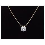 .925 Sterling Silver Crystal Solitaire Pendant Necklace