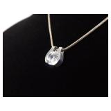 .925 Sterling Silver Crystal Solitaire Pendant Necklace
