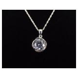 .925 Sterling Silver Crystal Solitaire Pendant Necklace
