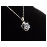 .925 Sterling Silver Crystal Solitaire Pendant Necklace