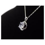 .925 Sterling Silver Crystal Solitaire Pendant Necklace