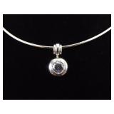 .925 Sterling Silver Crystal Solitaire Pendant Necklace
