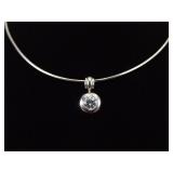 .925 Sterling Silver Crystal Solitaire Pendant Necklace