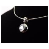 .925 Sterling Silver Crystal Solitaire Pendant Necklace