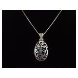 .925 Sterling Silver Art Nouveau Pendant Necklace