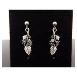 .925 Sterling Silver Black Hills Gold Overlay Leaf Dangle Post Earrings