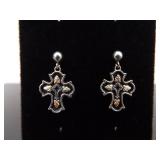 12k Black Hills Gold .925 Sterling Silver Cross Dangle Post Earrings