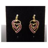 .925 Sterling Silver Ruby Crystal Heart Dangle Post Earrings