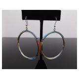 .925 Sterling Silver Navajo Hoop Dangle Earrings