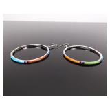 .925 Sterling Silver Navajo Hoop Dangle Earrings