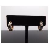 .925 Sterling Silver Diamond Accented Sapphire Hinged Hoop Vermeil Earrings