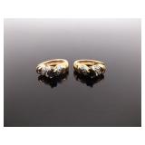 .925 Sterling Silver Diamond Accented Sapphire Hinged Hoop Vermeil Earrings