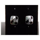 .925 Sterling Silver Inlayed Onyx Shell Post Earrings