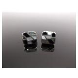 .925 Sterling Silver Inlayed Onyx Shell Post Earrings