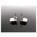 .925 Sterling Silver Inlayed Onyx Shell Post Earrings