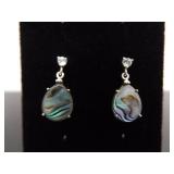 .925 Sterling Silver Abalone Shell Dangle Post Earrings
