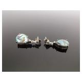 .925 Sterling Silver Abalone Shell Dangle Post Earrings