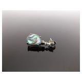 .925 Sterling Silver Abalone Shell Dangle Post Earrings
