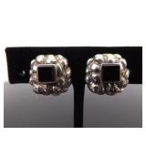 .925 Sterling Silver Black Onyx Nugget Clip Earrings