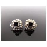 .925 Sterling Silver Black Onyx Nugget Clip Earrings