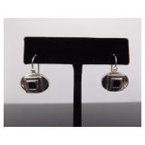 .925 Sterling Silver Art Deco Black Onyx Hook Earrings