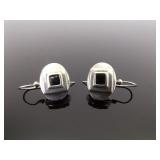 .925 Sterling Silver Art Deco Black Onyx Hook Earrings