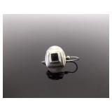 .925 Sterling Silver Art Deco Black Onyx Hook Earrings